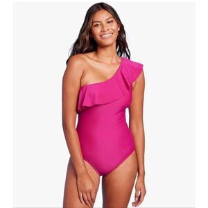 Kona Sol Pink One Shoulder Ruffle Onepiece Swimsuit Size Large NWOT